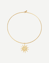 Gold Sunburst Pendant Necklace with Spiral Sun Charm