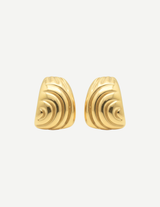 Gold Sculptural Shell Stud Earrings with Layered Ridges