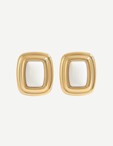 Gold White Stone Square Stud Earrings