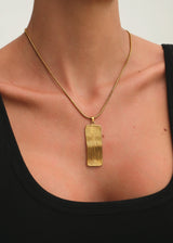 Gold Textured Rectangular Bar Pendant Necklace