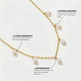 Gold Pearl Drop Station Necklace with Delicate Link Chain