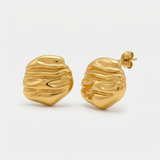 Gold Sculptural Textured Stud Earrings with Layered Design