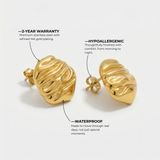 Gold Sculptural Textured Stud Earrings with Layered Design