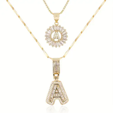 Silver-Tone Initial A Pendant Necklace Set