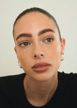 Gold White Stone Square Stud Earrings