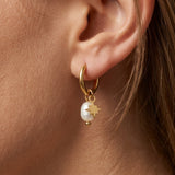 Gold Hoop Earrings with Star & Pearl Charm