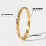 Gold Twisted Center Bangle Bracelet with Secure Clasp