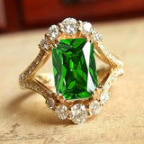 Gold-Tone Green Crystal Statement Ring