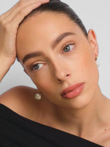 Gold Hoop Earrings with White Round Pearl Drops