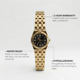 Gold Stainless Steel Analog Wristwatch with Black Dial