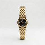 Gold Stainless Steel Analog Wristwatch with Black Dial