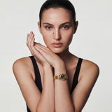 Gold Stainless Steel Analog Wristwatch with Black Dial