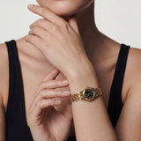 Gold Stainless Steel Analog Wristwatch with Black Dial