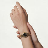 Gold Stainless Steel Analog Wristwatch with Black Dial