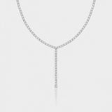 Silver Crystal Tennis Y Necklace with Drop Pendant