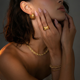 Gold Sculptural Ridged Hoop Earrings with Hinged Closure