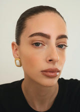 Gold White Stone Square Stud Earrings