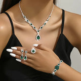 Silver-Tone Green Crystal Jewellery Set