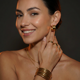 Gold Double Band Hoop Stud Earrings with Layered Design