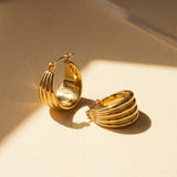 Gold Sculptural Ridged Hoop Earrings with Hinged Closure