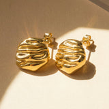 Gold Sculptural Textured Stud Earrings with Layered Design