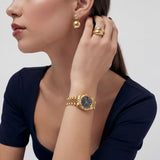 Gold Stainless Steel Analog Wristwatch with Black Dial