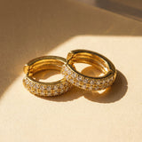 Gold Crystal Pavé Huggie Hoop Earrings with Hinged Closure