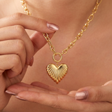 Gold-Tone Textured Heart Pendant Chain Necklace