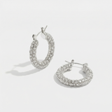Gold Pavé Crystal Hoop Earrings with Hinged Closure