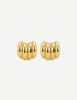Gold Ribbed Chunky Huggie Hoop Earrings