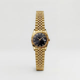 Gold Stainless Steel Analog Wristwatch with Black Dial