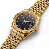 Gold Stainless Steel Analog Wristwatch with Black Dial