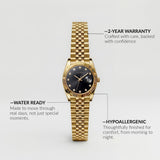 Gold Stainless Steel Analog Wristwatch with Black Dial