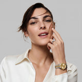 Two-Tone Silver and Gold Analog Wristwatch with Champagne Dial