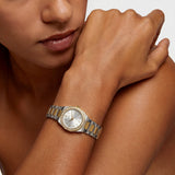 Two-Tone Silver and Gold Analog Wristwatch with Crystal Bezel