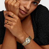 Two-Tone Silver and Gold Analog Wristwatch with Crystal Bezel