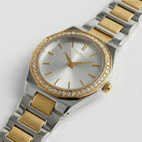 Two-Tone Silver and Gold Analog Wristwatch with Crystal Bezel