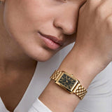 Gold Rectangular Analog Wristwatch with Black Dial