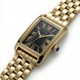 Gold Rectangular Analog Wristwatch with Black Dial