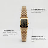 Gold Rectangular Analog Wristwatch with Black Dial