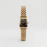 Gold Rectangular Analog Wristwatch with Black Dial