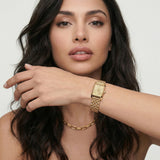 Gold Rectangular Analog Wristwatch with Champagne Dial