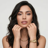 Gold Rectangular Analog Wristwatch with Champagne Dial