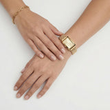 Gold Rectangular Analog Wristwatch with Champagne Dial