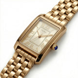 Gold Rectangular Analog Wristwatch with Champagne Dial
