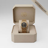 Gold Stainless Steel Analog Wristwatch with Black Dial