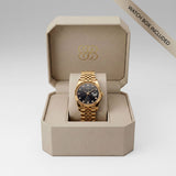 Gold Stainless Steel Analog Wristwatch with Black Dial