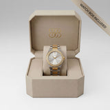 Two-Tone Silver and Gold Analog Wristwatch with Crystal Bezel