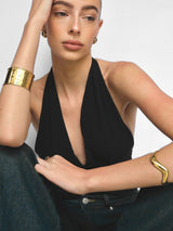 Gold Sculptural Wave Open Cuff Bangle Bracelet