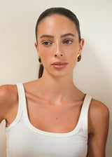 Gold Oval Statement Earrings with Brown Amber Stone